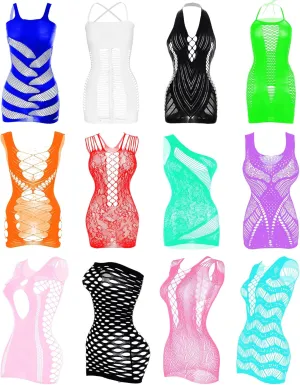 12 Pcs Women's Fishnet Lingerie Mesh Bodysuit Lingerie Fishnet Body Suits Women Outfit Lace Smock Nightwear