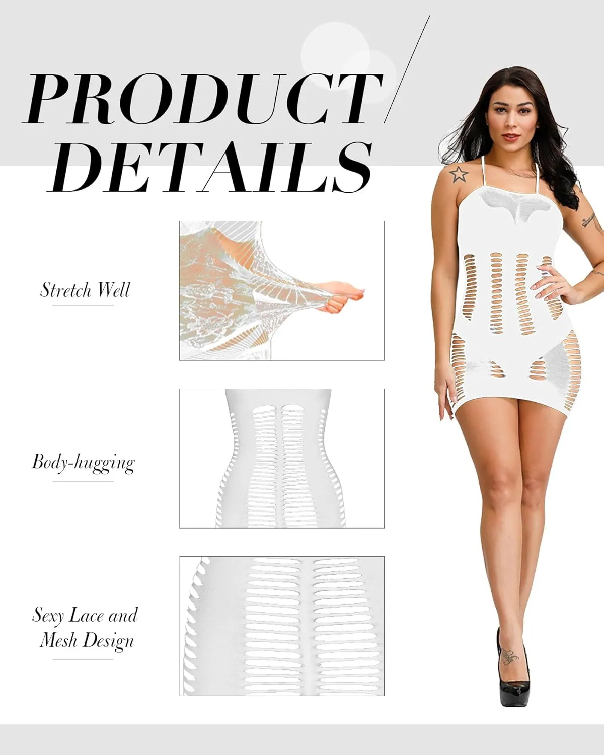 12 Pcs Women's Fishnet Lingerie Mesh Bodysuit Lingerie Fishnet Body Suits Women Outfit Lace Smock Nightwear