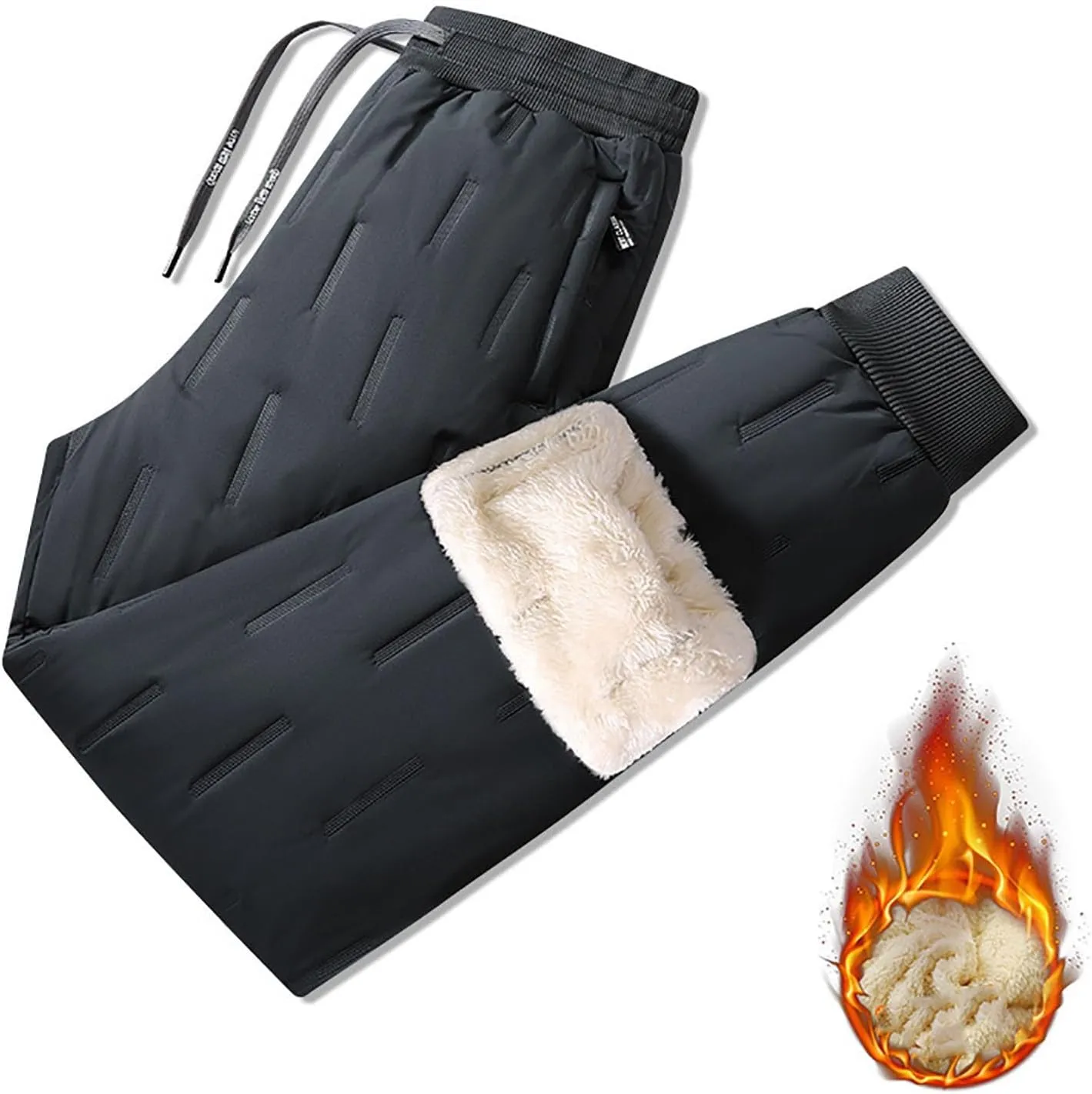 2 Pack Fleece Lined Sweatpants for Men - ZHIFANXN Joggers with Pockets High Waisted Thermal Winter Warm Pants for Snow