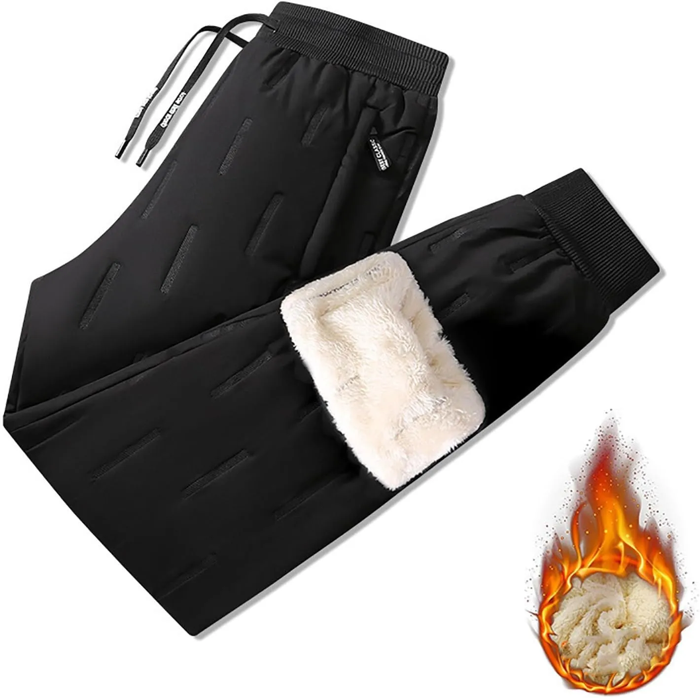 2 Pack Fleece Lined Sweatpants for Men - ZHIFANXN Joggers with Pockets High Waisted Thermal Winter Warm Pants for Snow
