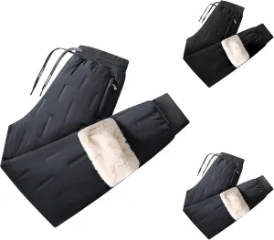 2 Pack Fleece Lined Sweatpants for Men - ZHIFANXN Joggers with Pockets High Waisted Thermal Winter Warm Pants for Snow