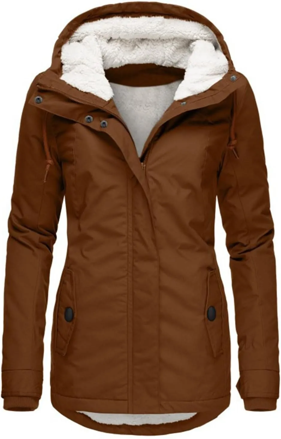 2024 Elegant Temperament Zip Puffer Coats for Womens Long Sleeve Pockets Down Coat Insulated Casual Loose Overcoat