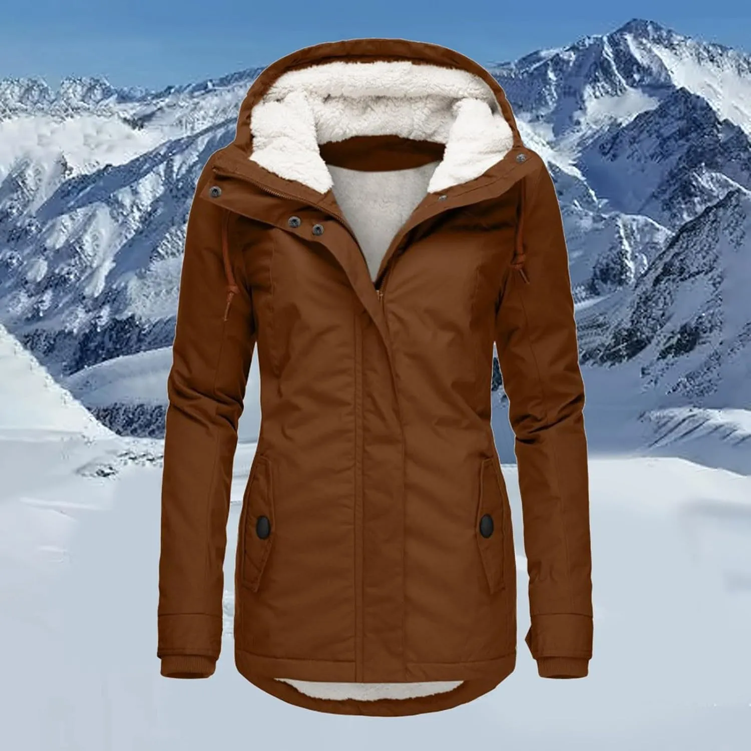 2024 Elegant Temperament Zip Puffer Coats for Womens Long Sleeve Pockets Down Coat Insulated Casual Loose Overcoat
