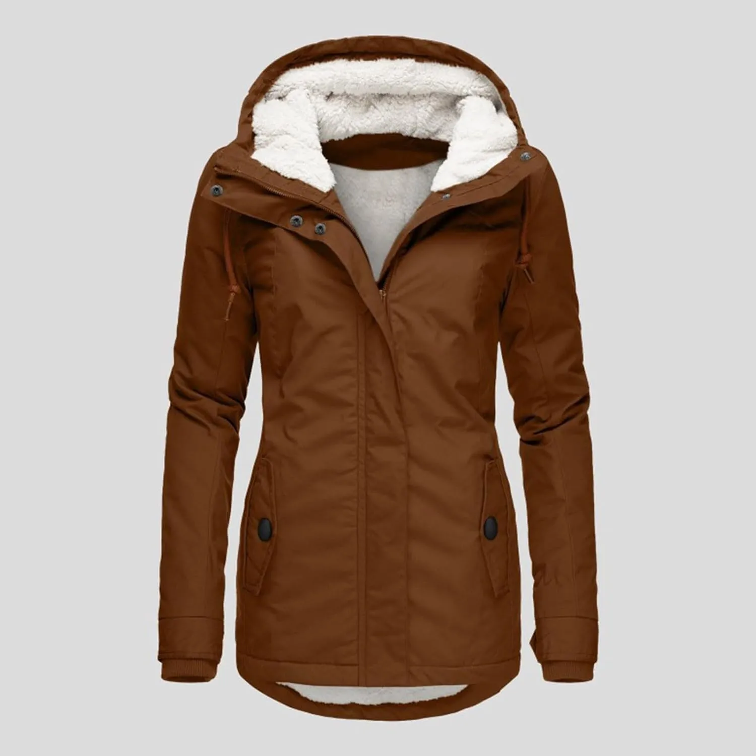 2024 Elegant Temperament Zip Puffer Coats for Womens Long Sleeve Pockets Down Coat Insulated Casual Loose Overcoat