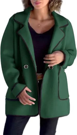2024 New Women's Coats Winter Wool Blend Pea Coats Lapel Collar Trench Coats Mid Long Business Casual Oversized Jacket