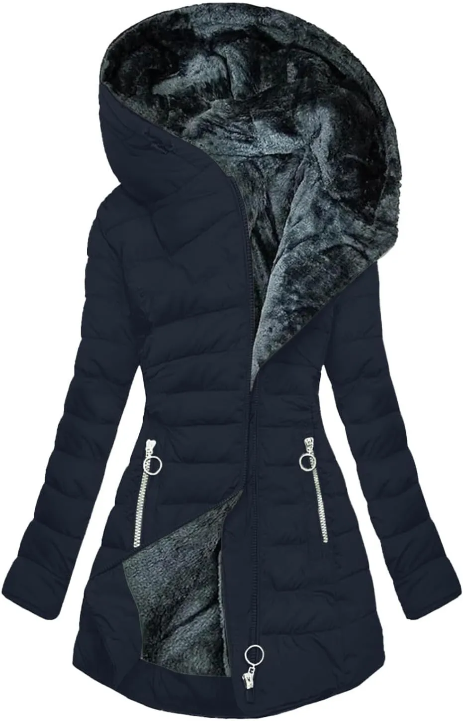 2025 Winter Coats for Women Long Sleeve Warm Parka Casts Puffer Quilted Thicken Hooded Outerwear with Fur Trim