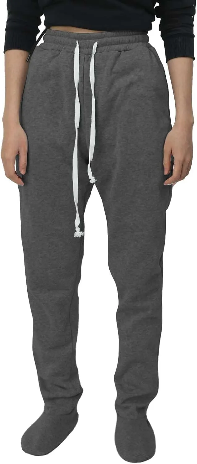 Adult Footed Sweatpants.Christmas Elastic Waisted Bottoms with Fleece Lined Extremely Plaid Footing Pajama Pants