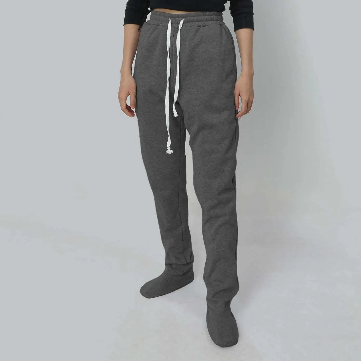 Adult Footed Sweatpants.Christmas Elastic Waisted Bottoms with Fleece Lined Extremely Plaid Footing Pajama Pants