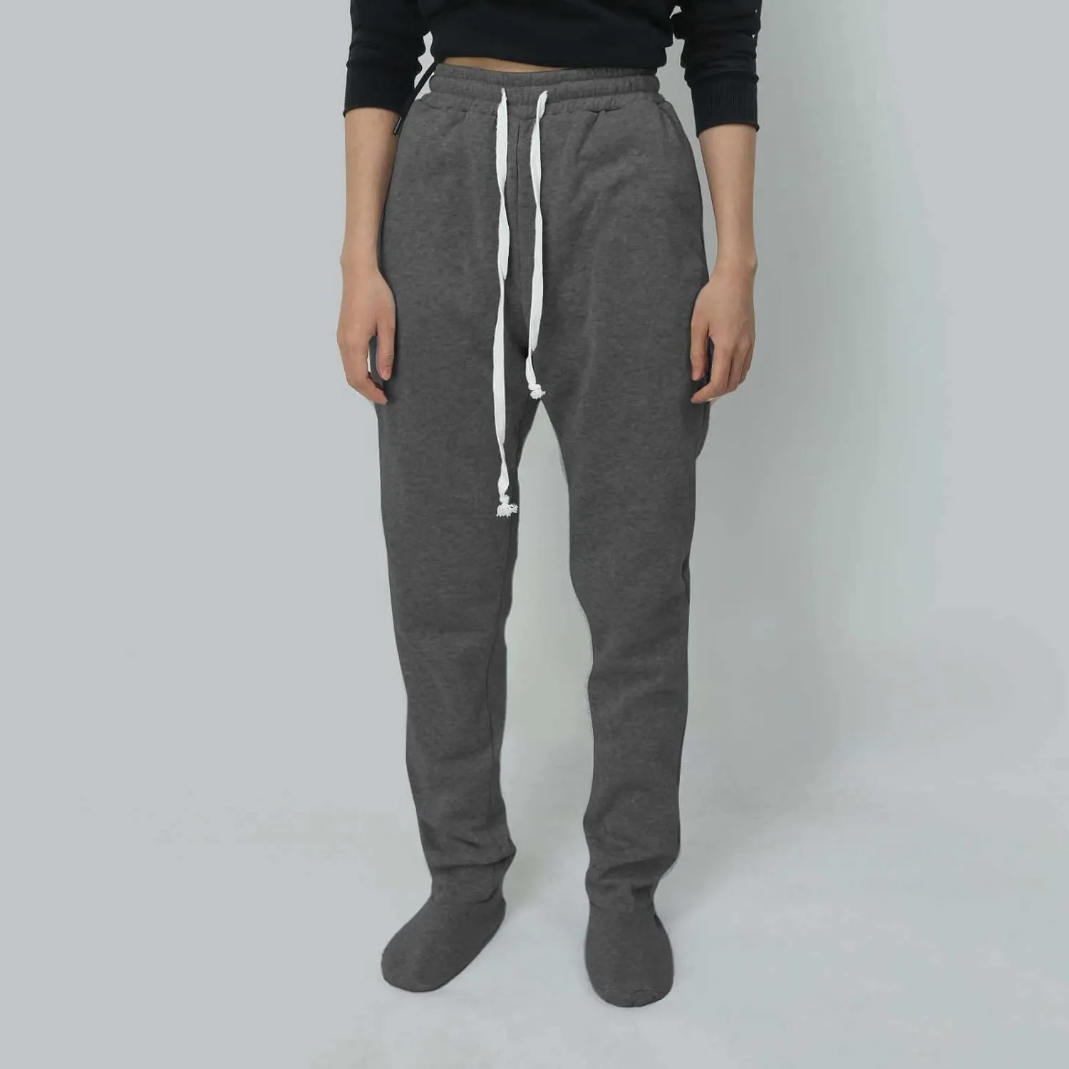 Adult Footed Sweatpants.Christmas Elastic Waisted Bottoms with Fleece Lined Extremely Plaid Footing Pajama Pants