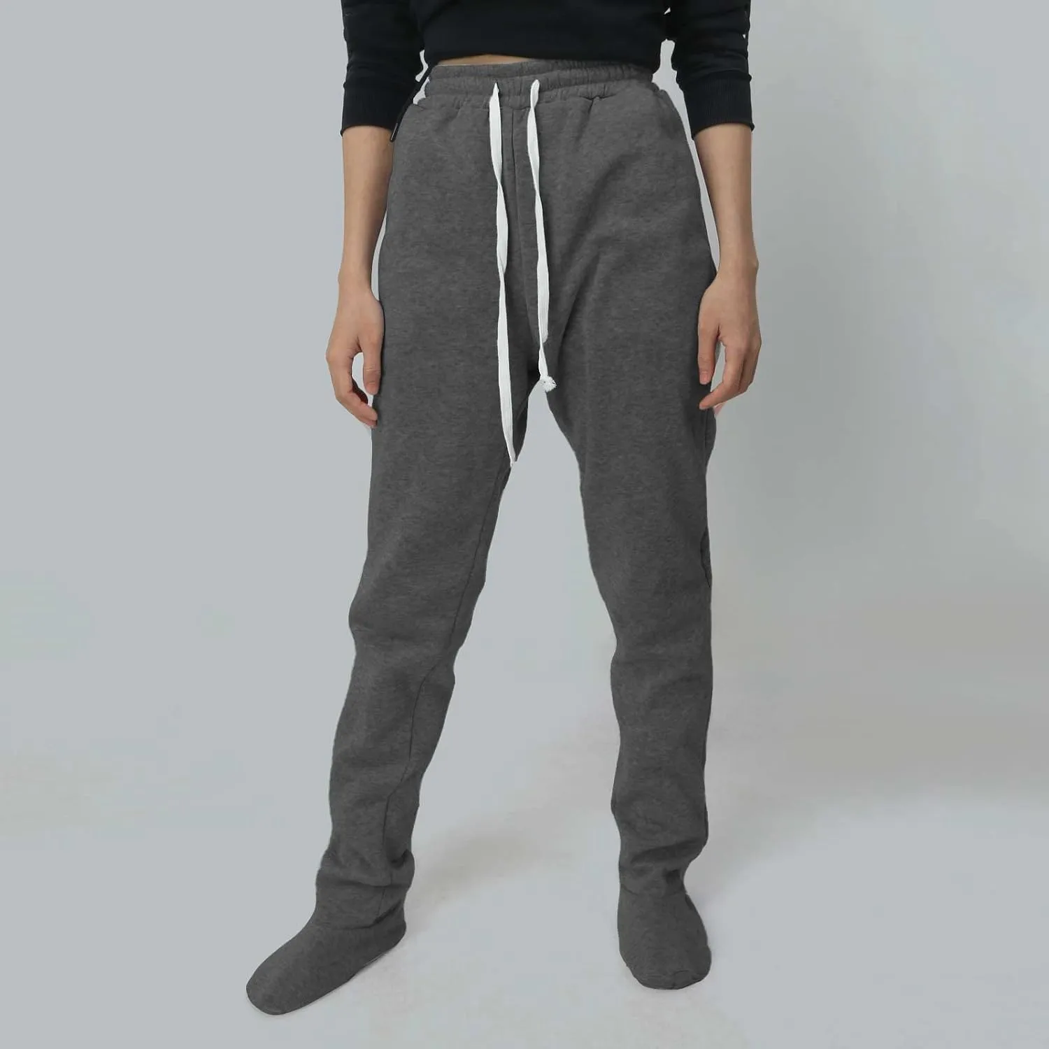 Adult Footed Sweatpants.Christmas Elastic Waisted Bottoms with Fleece Lined Extremely Plaid Footing Pajama Pants