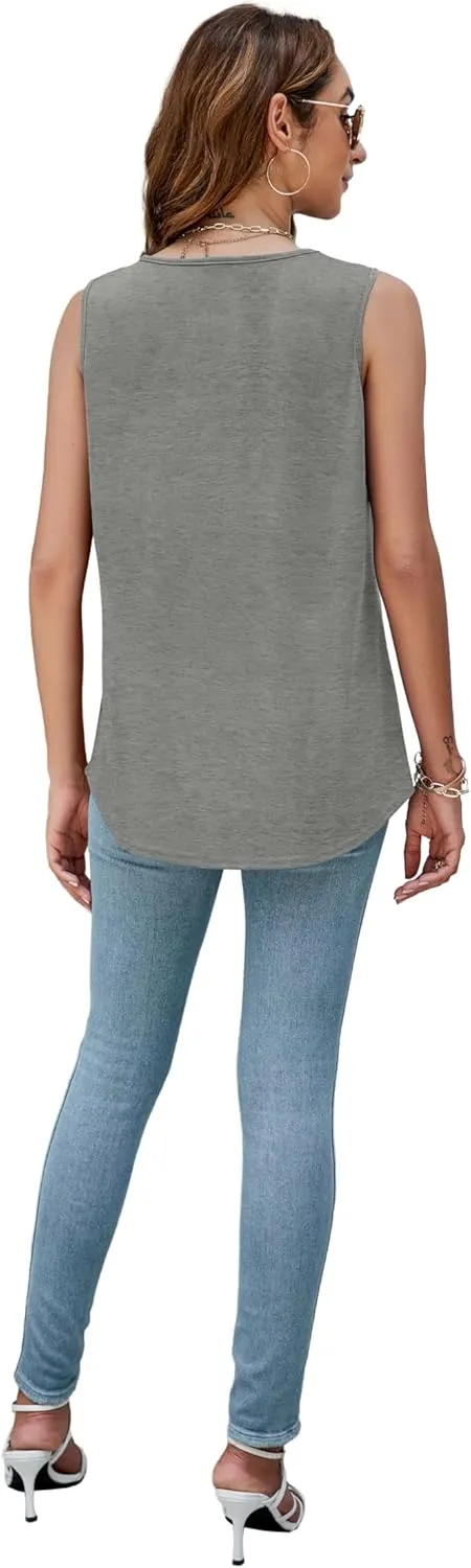 AGSEEM Summer Tank Tops for Women Loose Fit Pleated Square Neck Sleeveless Tops Curved Hem Flowy
