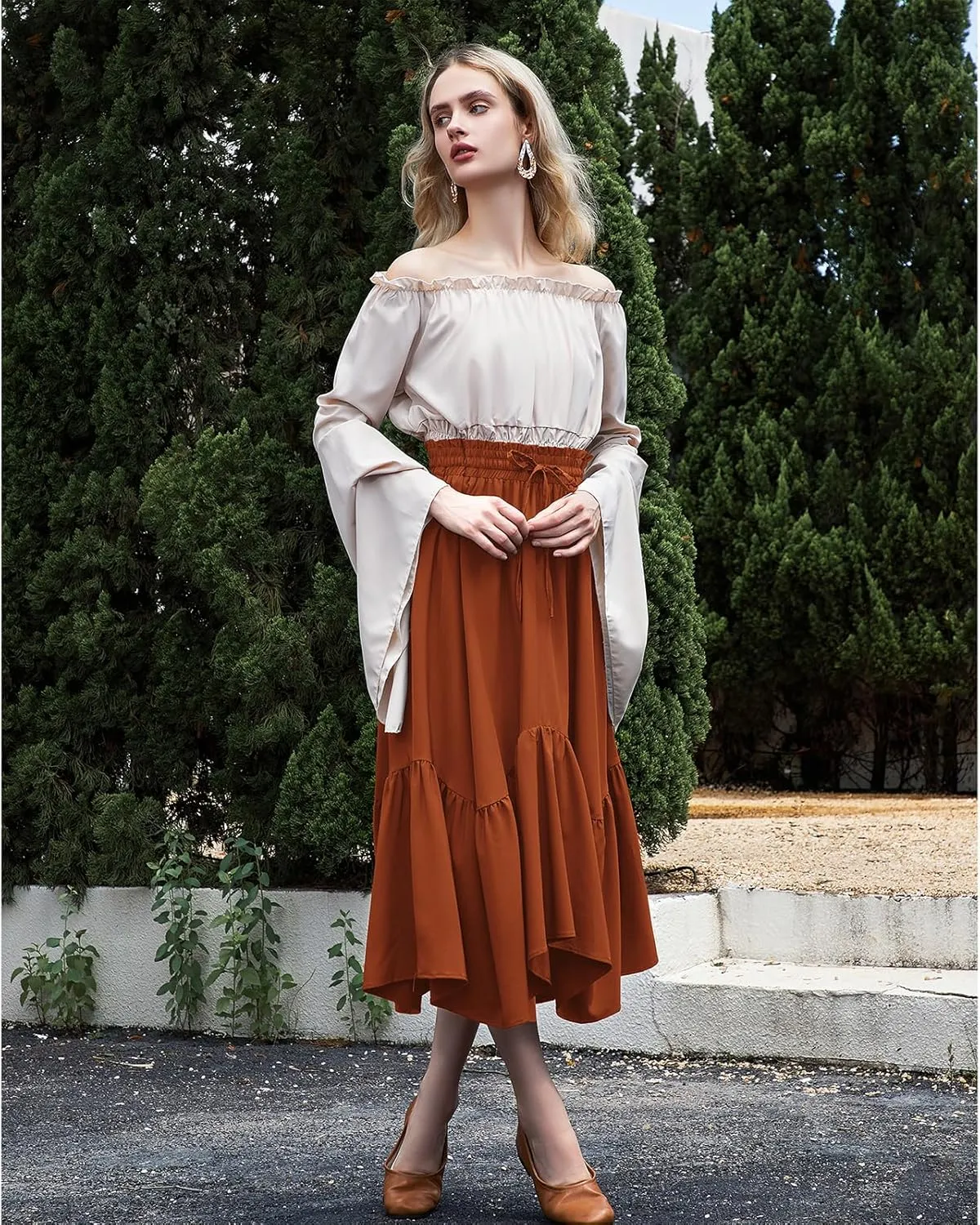 American Trends Maxi Skirts for Women Renaissance Skirt Medieval Womens Long Skirts Flowy Bohemian Pirate Skirts with Pockets