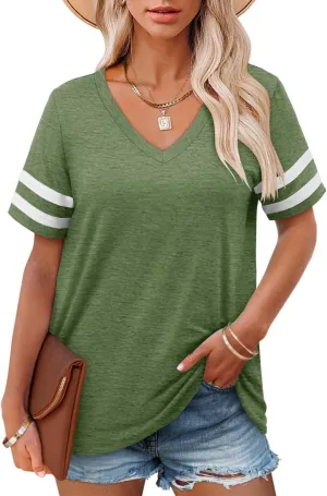 Angerella Casual Summer Tops for Women V Neck T Shirts Short Sleeve Tunic Tops Loose Fit