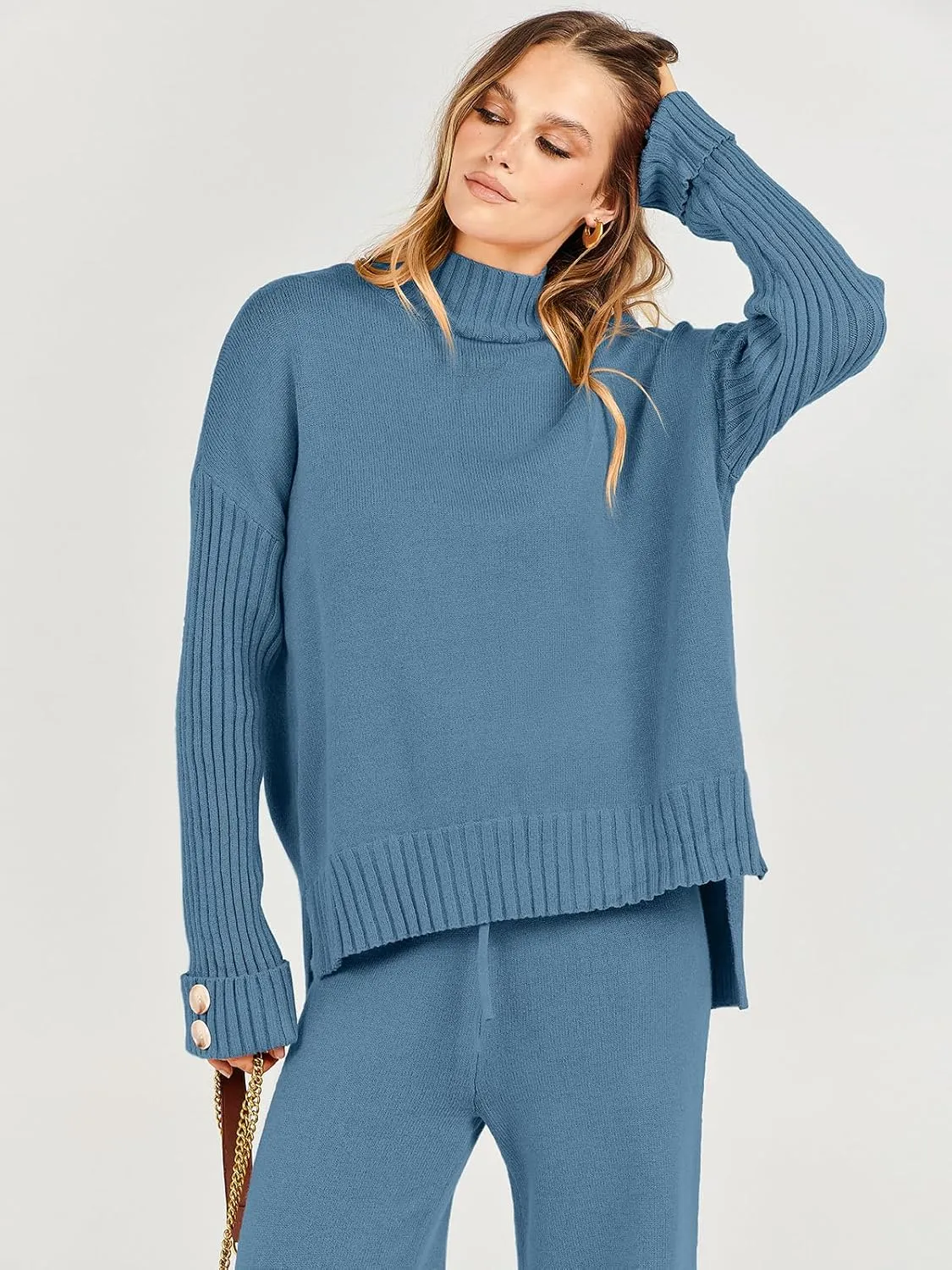 ANRABESS Women's 2 Piece Outfit Sweater Lounge Sets Long Sleeve Knit Pullover Wide Leg Pant Tracksuit Loungewear 2024 Fashion