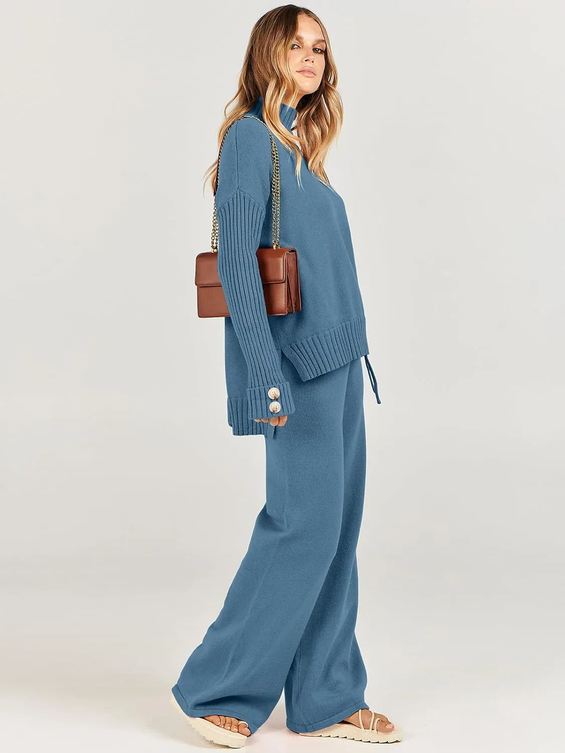 ANRABESS Women's 2 Piece Outfit Sweater Lounge Sets Long Sleeve Knit Pullover Wide Leg Pant Tracksuit Loungewear 2024 Fashion