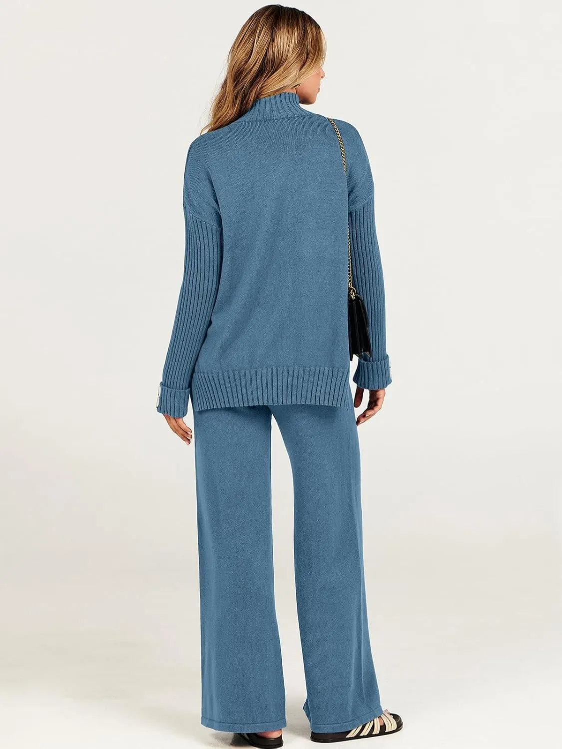 ANRABESS Women's 2 Piece Outfit Sweater Lounge Sets Long Sleeve Knit Pullover Wide Leg Pant Tracksuit Loungewear 2024 Fashion