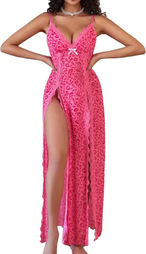 Avidlove Women Lingerie Lace Babydoll Chemise Sexy Mesh Nightdress V Neck Nightwear Side Split Nightgown