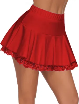 Avidlove Women Pleated Mini Skirt Sexy Lace Ruffle Solid Skirt Lingerie Short Skirts