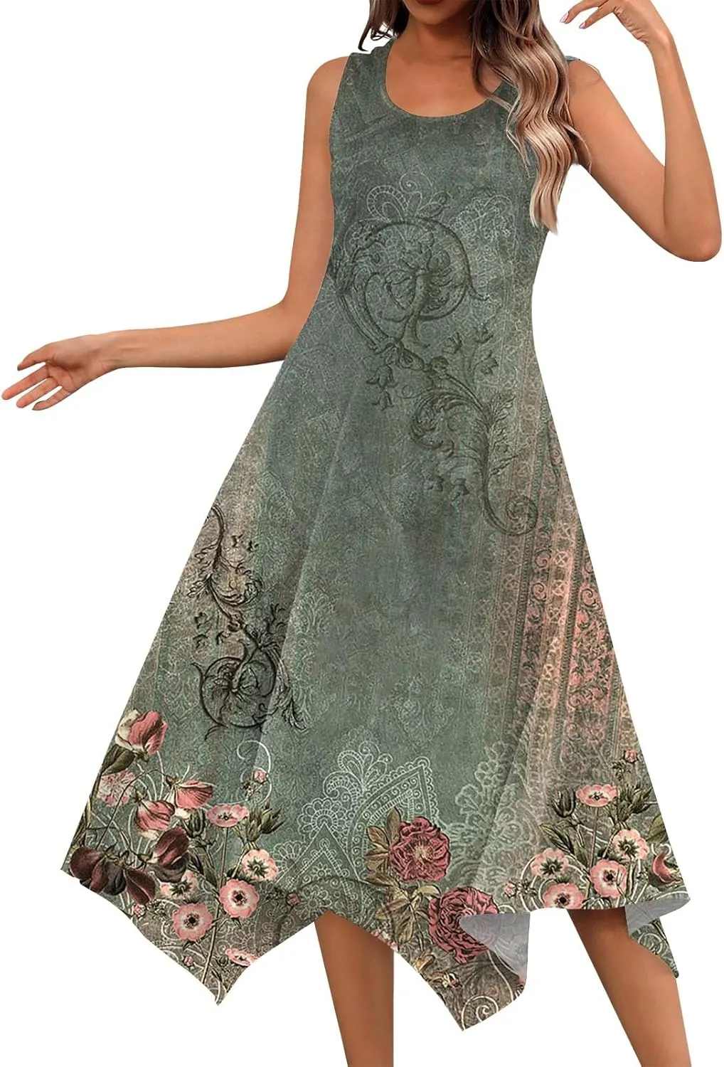 Azeralia Spring Dresses for Women 2024 Sleeveless Midi Dress Womens Sundress Women's Casual Dresses Casual Dresses for Women