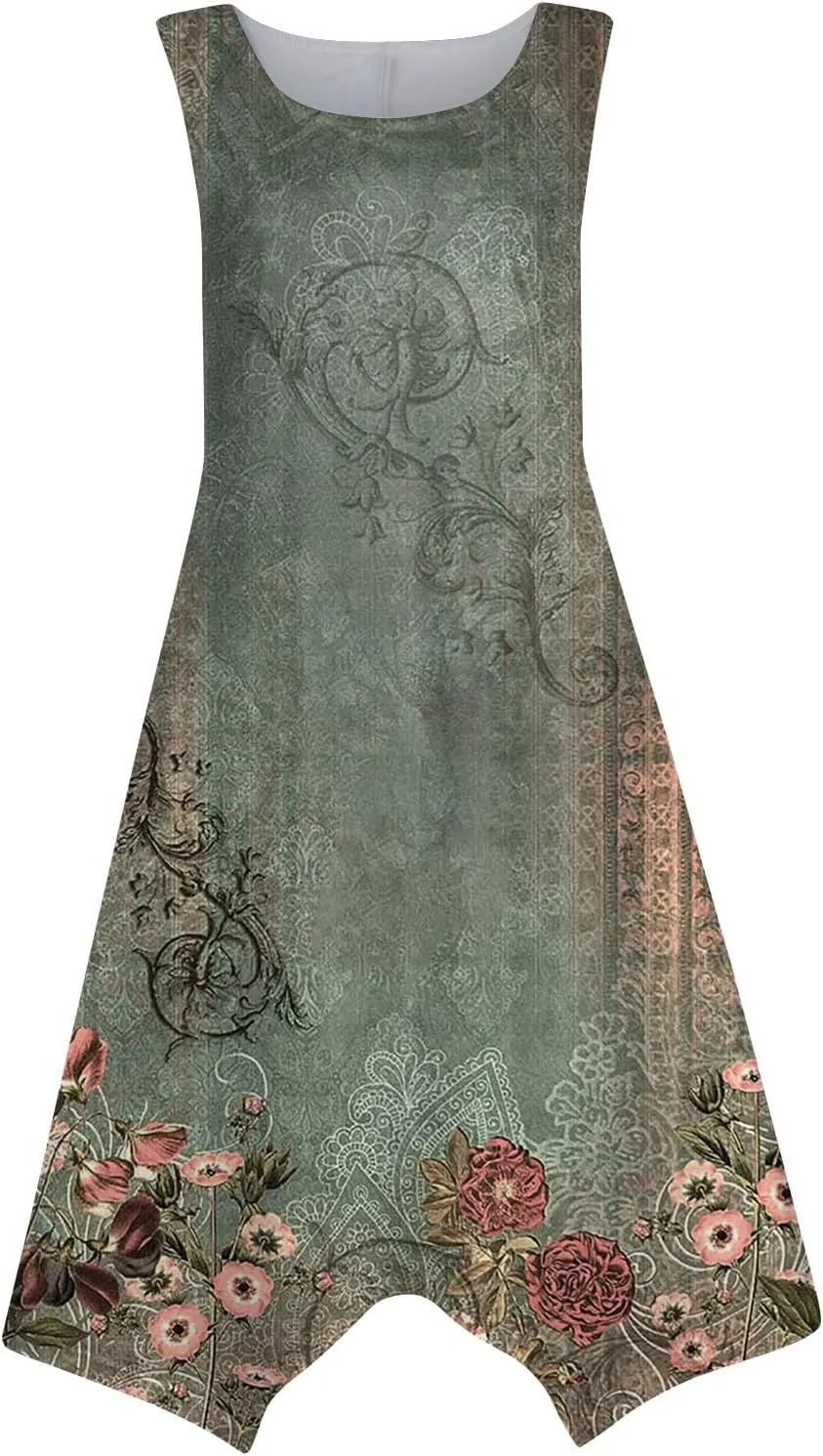 Azeralia Spring Dresses for Women 2024 Sleeveless Midi Dress Womens Sundress Women's Casual Dresses Casual Dresses for Women