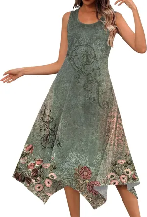Azeralia Spring Dresses for Women 2024 Sleeveless Midi Dress Womens Sundress Women's Casual Dresses Casual Dresses for Women