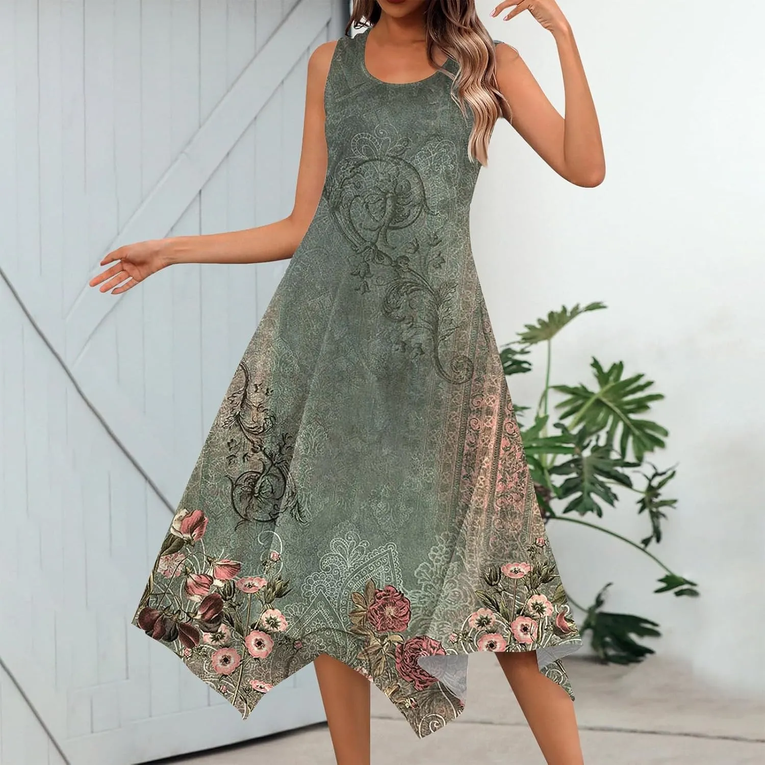 Azeralia Spring Dresses for Women 2024 Sleeveless Midi Dress Womens Sundress Women's Casual Dresses Casual Dresses for Women