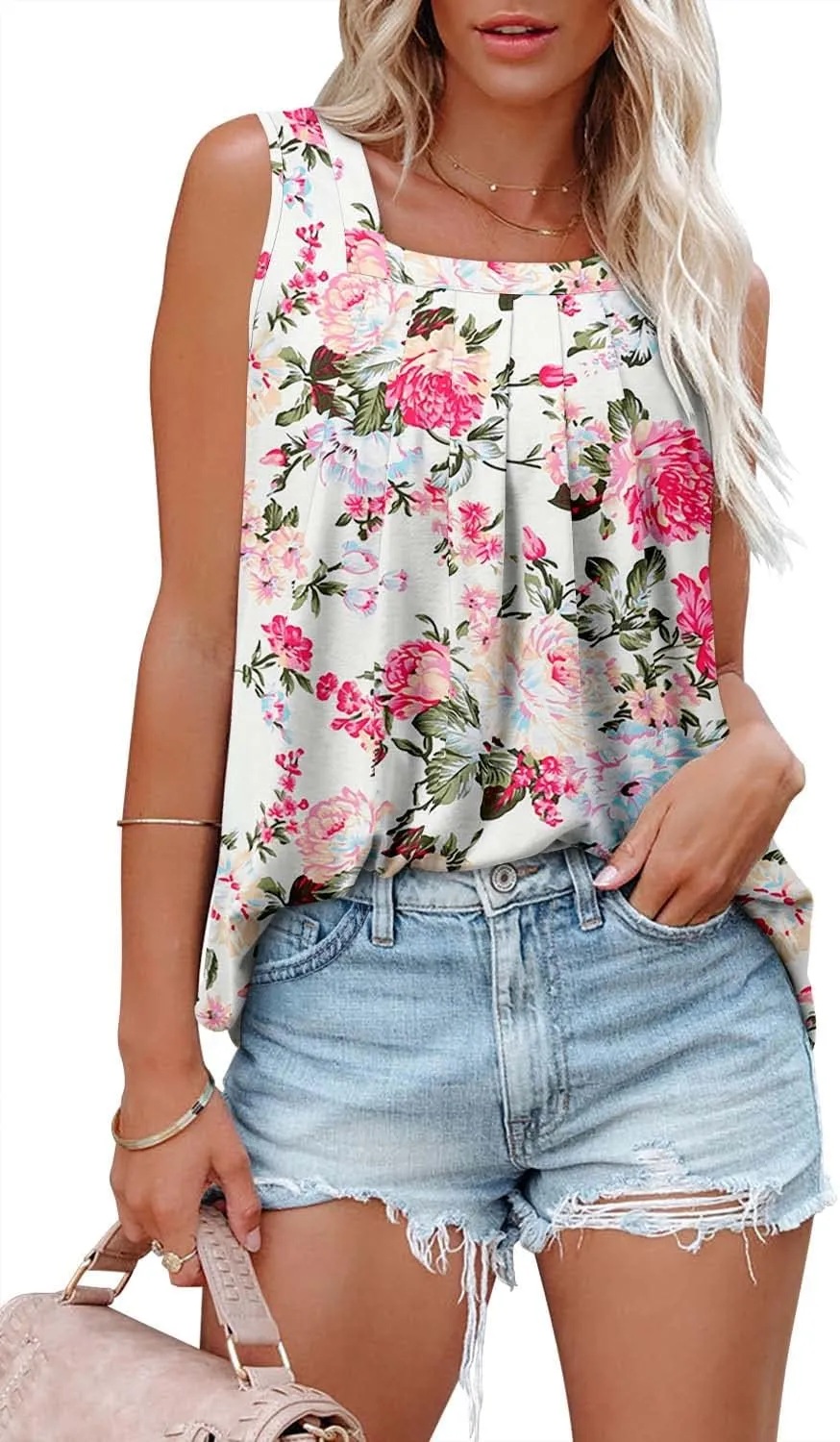 BETTE BOUTIK Womens Tank Tops Pleated Sleeveless Blouse Short Sleeve Tops Basic Shirts S-3XL