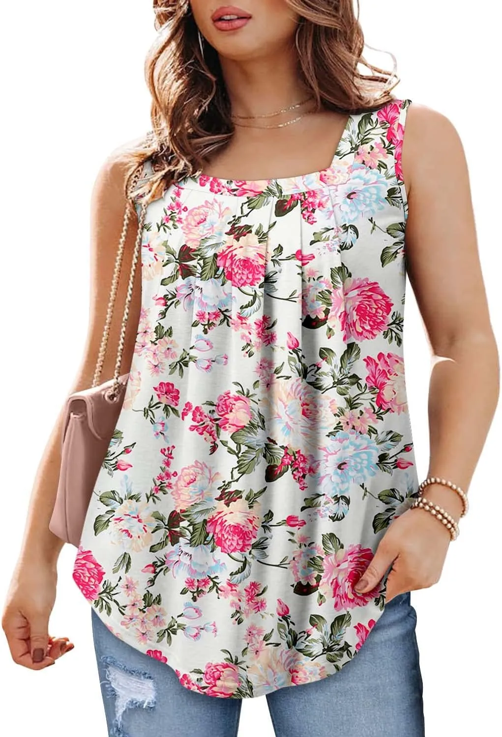 BETTE BOUTIK Womens Tank Tops Pleated Sleeveless Blouse Short Sleeve Tops Basic Shirts S-3XL