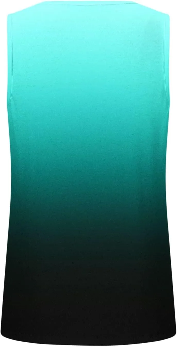 Binmer Women Plus Size Tank Tops Summer Casual Pleated Crew Neck Sleeveless T Shirts Loose Fit Beach Vest Tees,Solid/Gradient