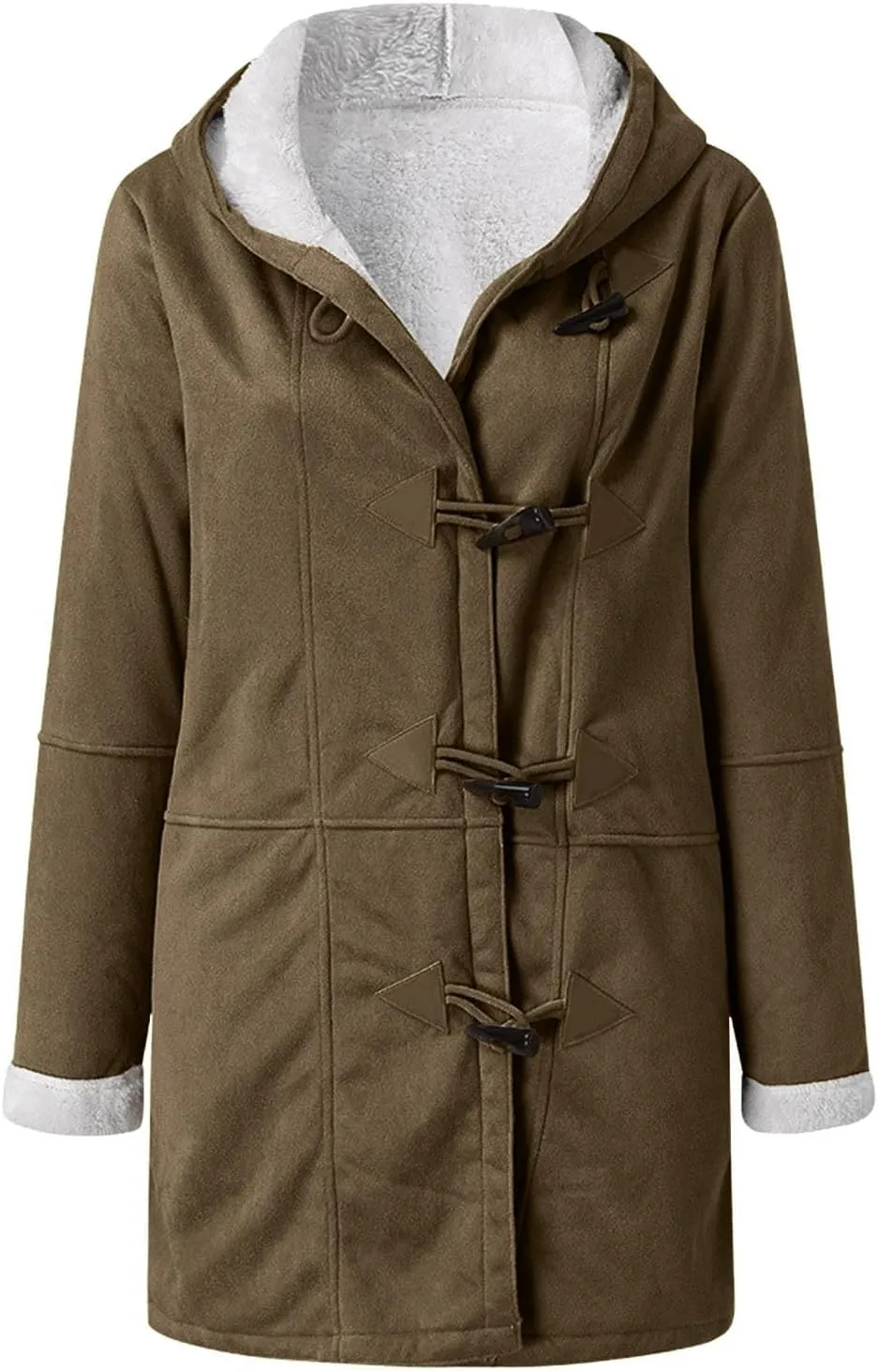 Binmer Women's Winter Warm Sherpa Lined Jackets Soft Fuzzy Fleece Long Hoodie Sweatshirt Horn Button Coats for Cold Weather
