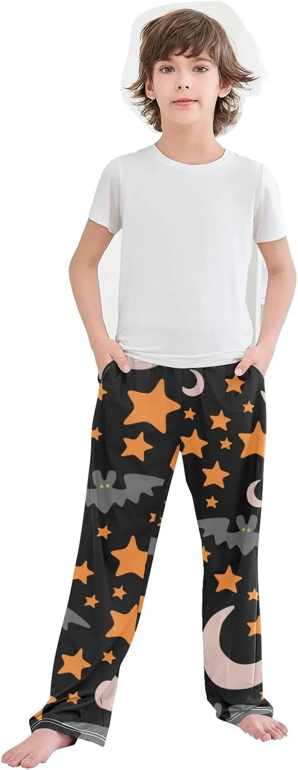 Boys' Pants Bat Moon and Star Halloween Long Bottoms Jogger Pants Elastic Waist Trousers with Pockets S-XL
