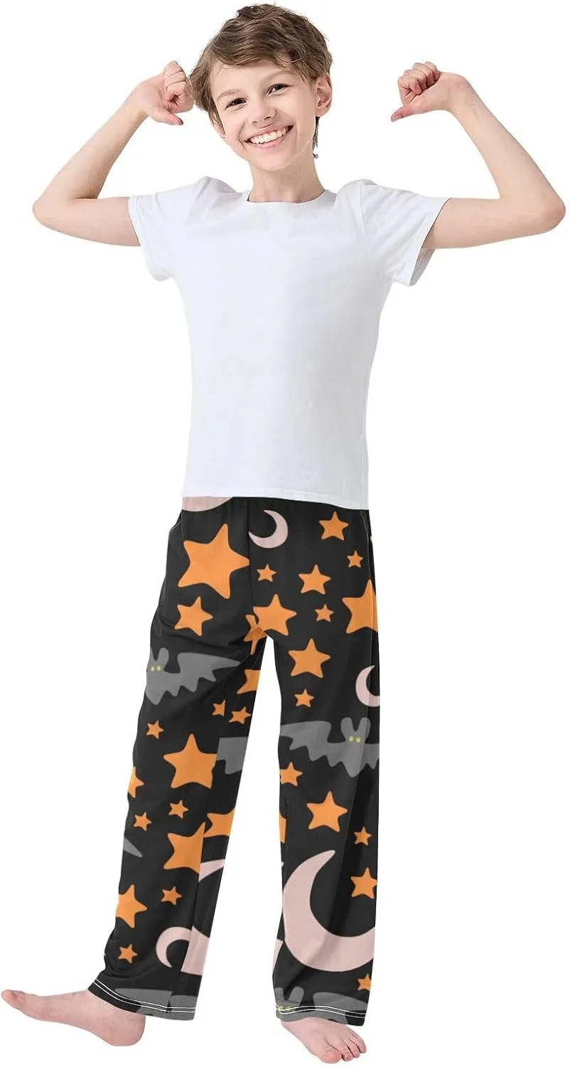 Boys' Pants Bat Moon and Star Halloween Long Bottoms Jogger Pants Elastic Waist Trousers with Pockets S-XL