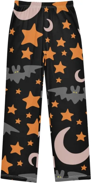 Boys' Pants Bat Moon and Star Halloween Long Bottoms Jogger Pants Elastic Waist Trousers with Pockets S-XL