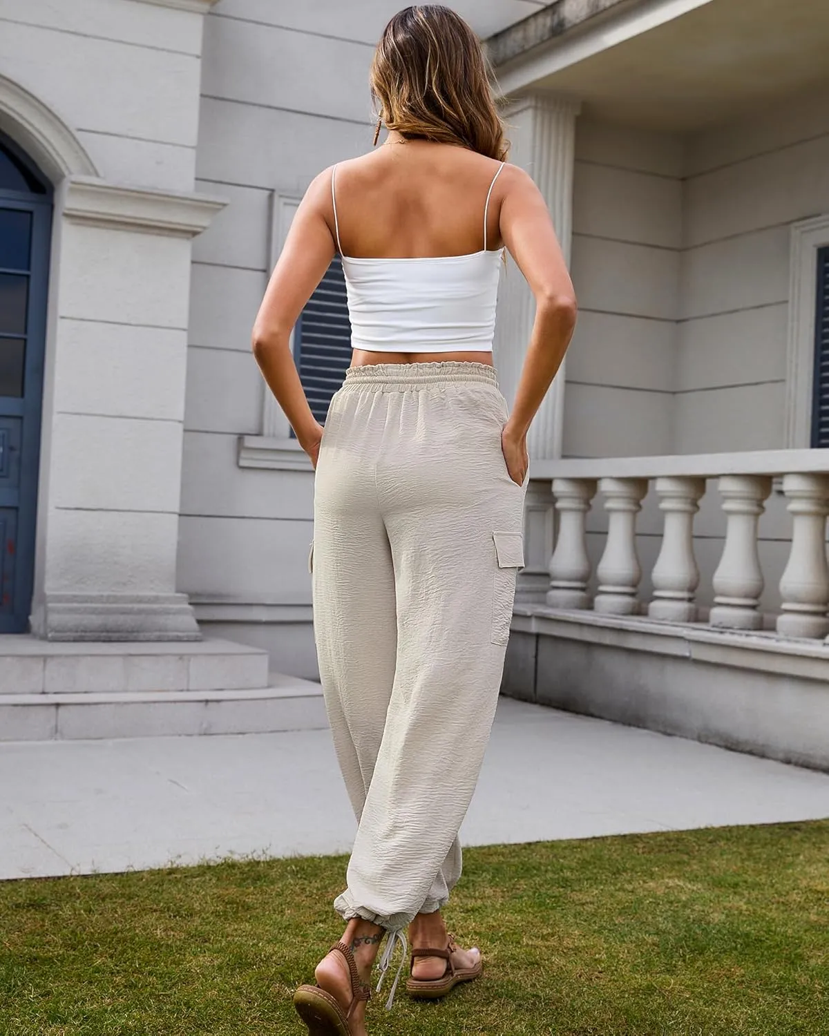 Bsubseach 2025 Wide Leg Pants Women Beach Cropped Palazzo Flowy Trousers Summer Casual Vacation Outfits with Pockets