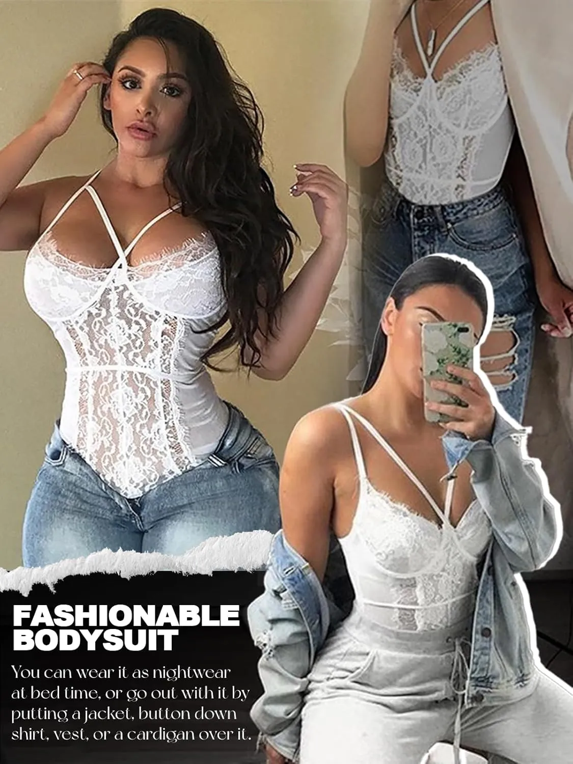 Buitifo Womens Sexy Bodysuit Lingerie One Piece Babydoll V Neck Teddy Snap Crotch