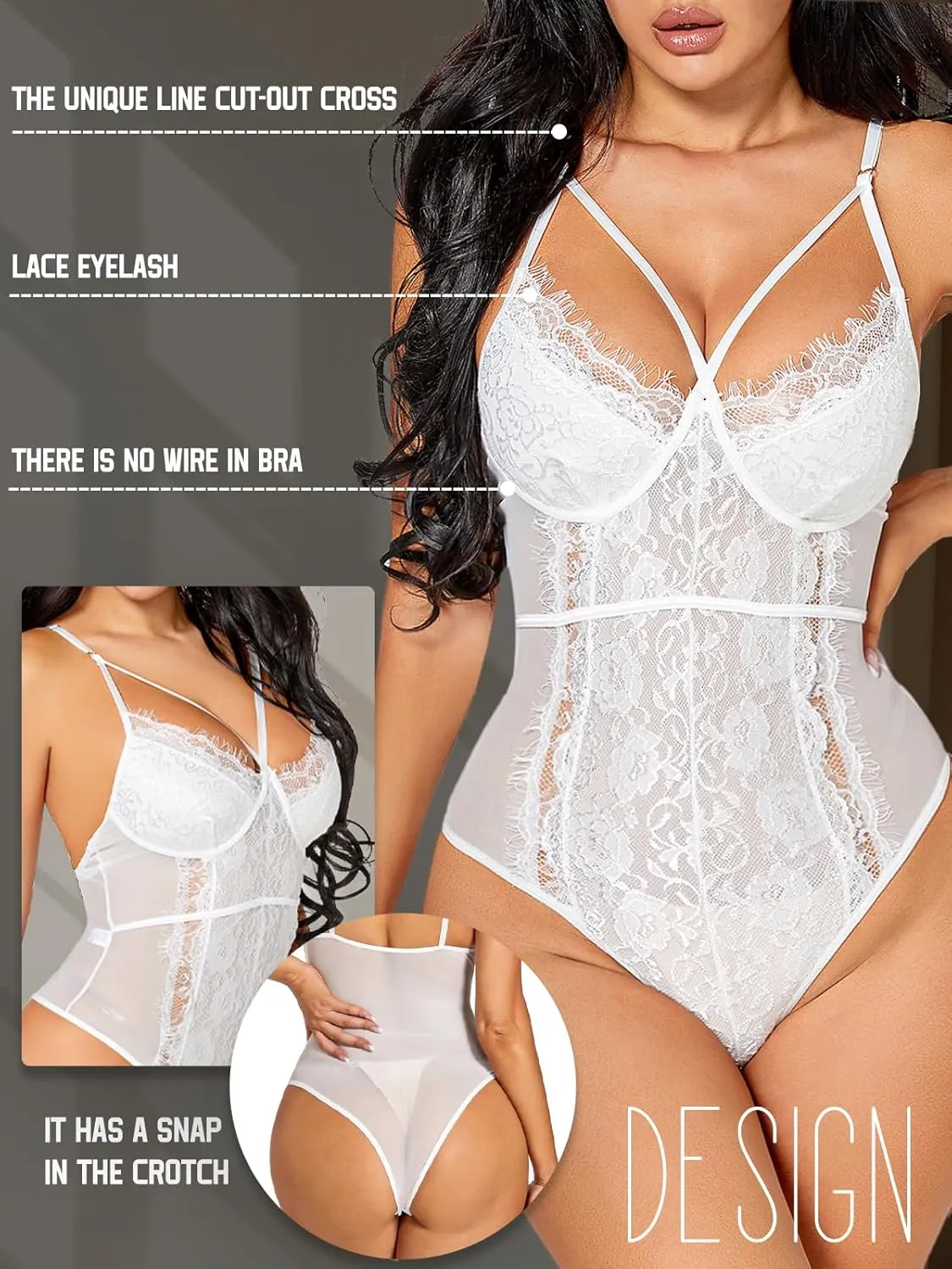 Buitifo Womens Sexy Bodysuit Lingerie One Piece Babydoll V Neck Teddy Snap Crotch
