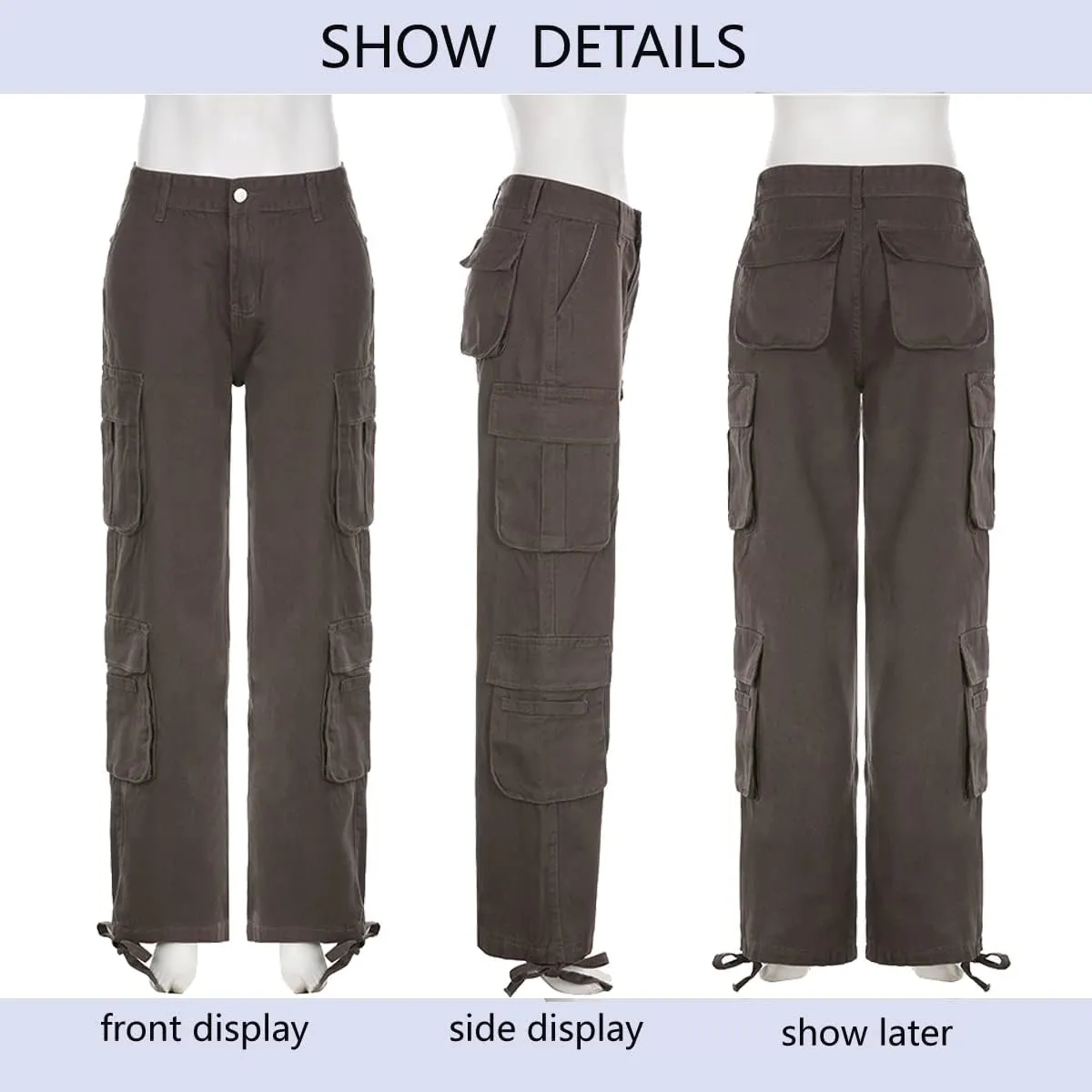 BXCNCKD Gothic Ladies Cargo Pants Street Retro Multi Pocket Cargo Pants Loose Wide Leg Pants Y2K Pants
