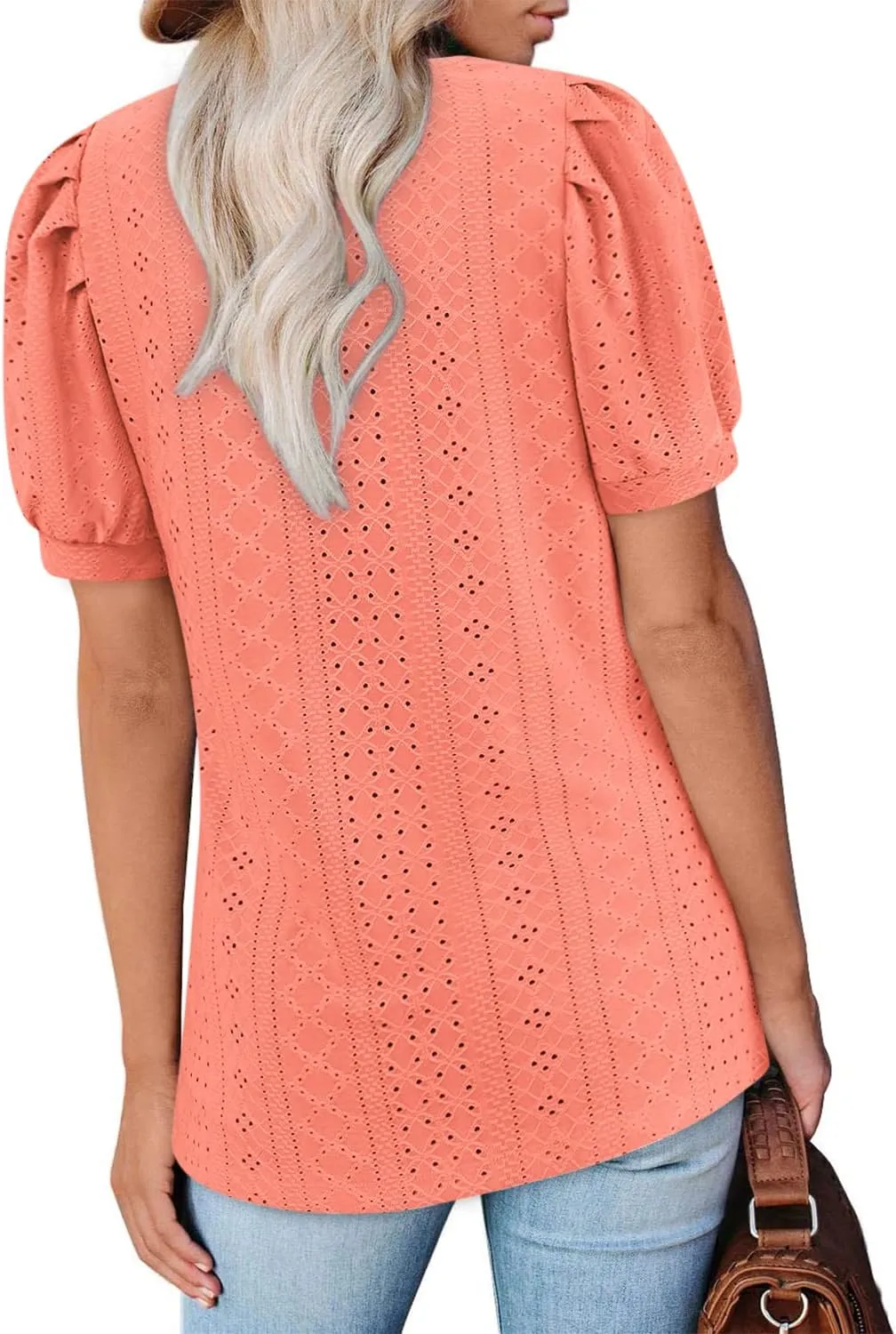 BZB Womens Summer Tops 2025 Square Neck Short Sleeve Tunic Tops Eyelet T-Shirts S-2XL