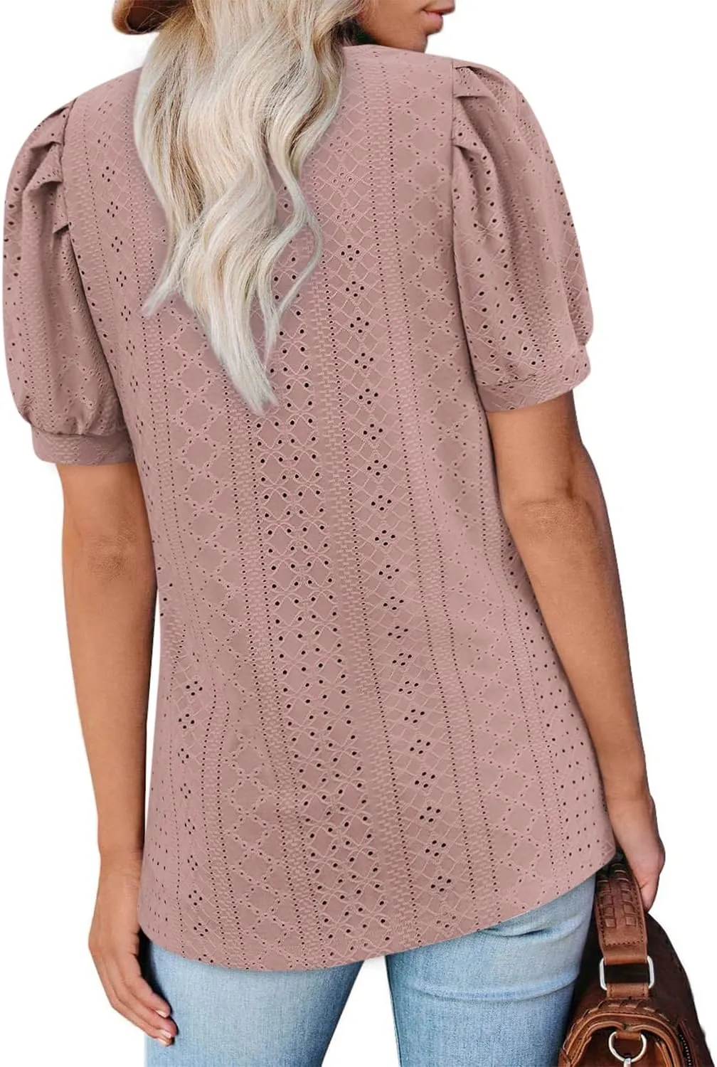 BZB Womens Summer Tops 2025 Square Neck Short Sleeve Tunic Tops Eyelet T-Shirts S-2XL