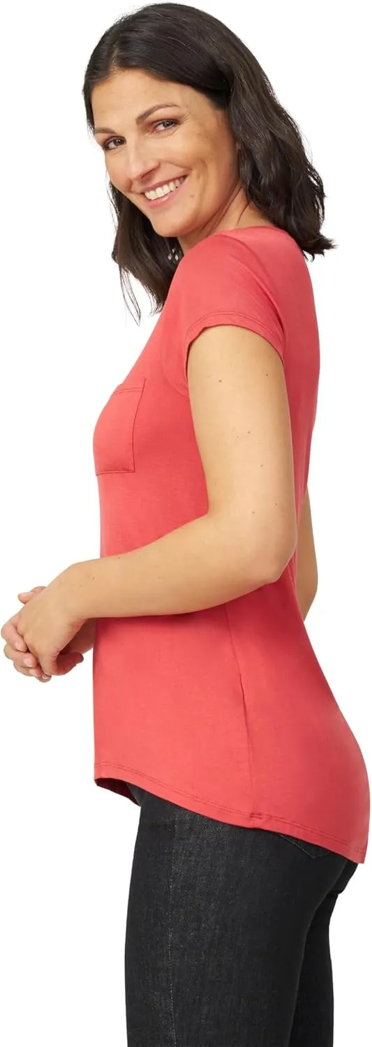 Cable & Gauge Womens Apparel V-Neck Swing Body Pocket Tee with Hi-Low Hem