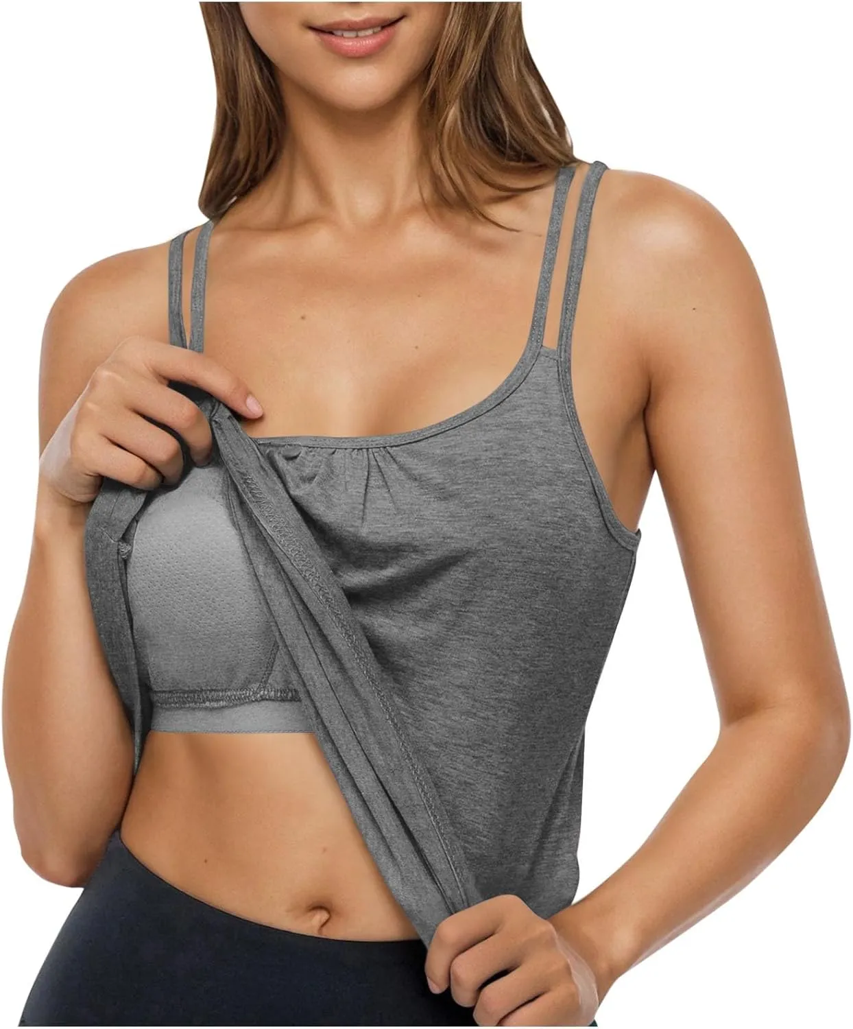 Camisole Tops for Women Workout Yoga Shirts Tank Tops Layer Workout Yoga Racerback Tank Tops with Built in Shelf Bra