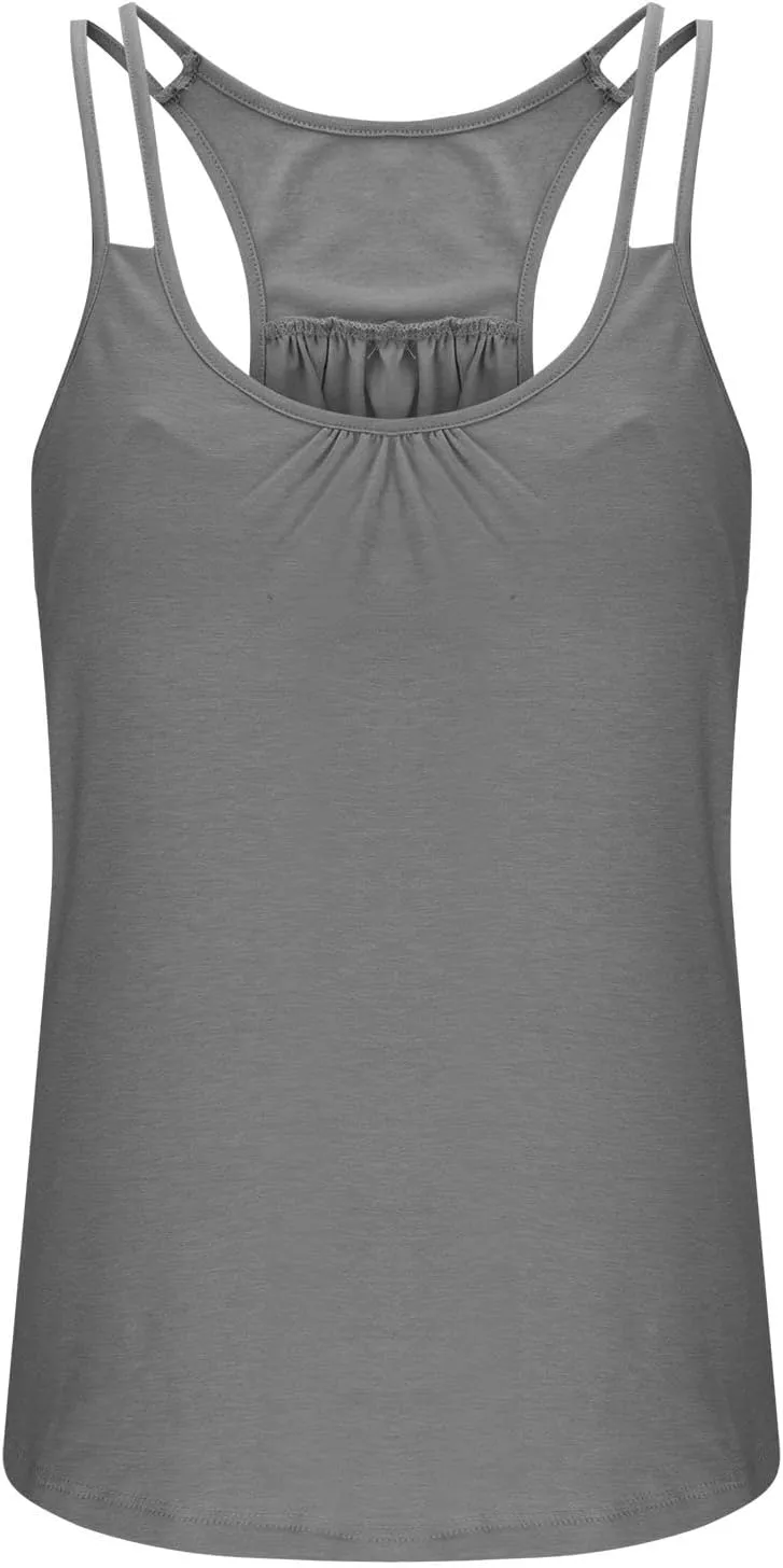 Camisole Tops for Women Workout Yoga Shirts Tank Tops Layer Workout Yoga Racerback Tank Tops with Built in Shelf Bra