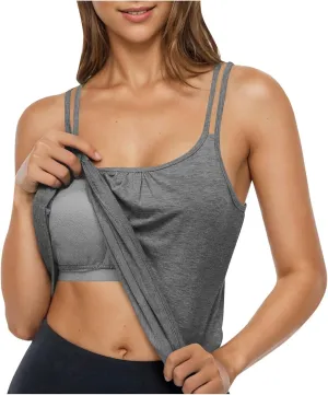 Camisole Tops for Women Workout Yoga Shirts Tank Tops Layer Workout Yoga Racerback Tank Tops with Built in Shelf Bra