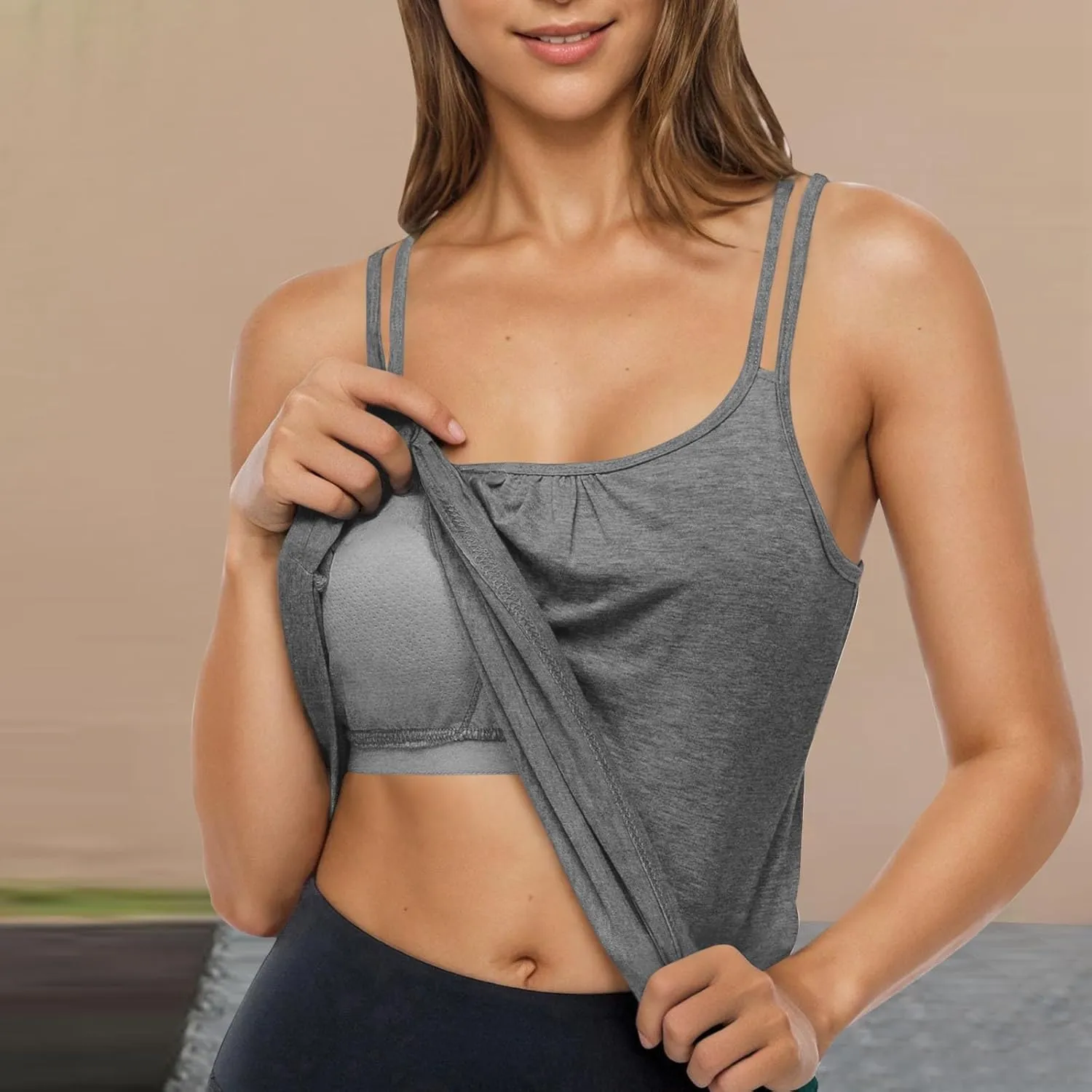 Camisole Tops for Women Workout Yoga Shirts Tank Tops Layer Workout Yoga Racerback Tank Tops with Built in Shelf Bra