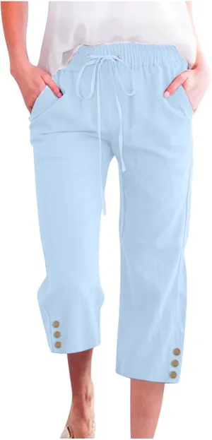 Capri Pants Women Summer 2024 Drawstring Cargo Pants High Waisted Stretchy Camo Pants Plus Size Baggy Cargo Pants Pockets