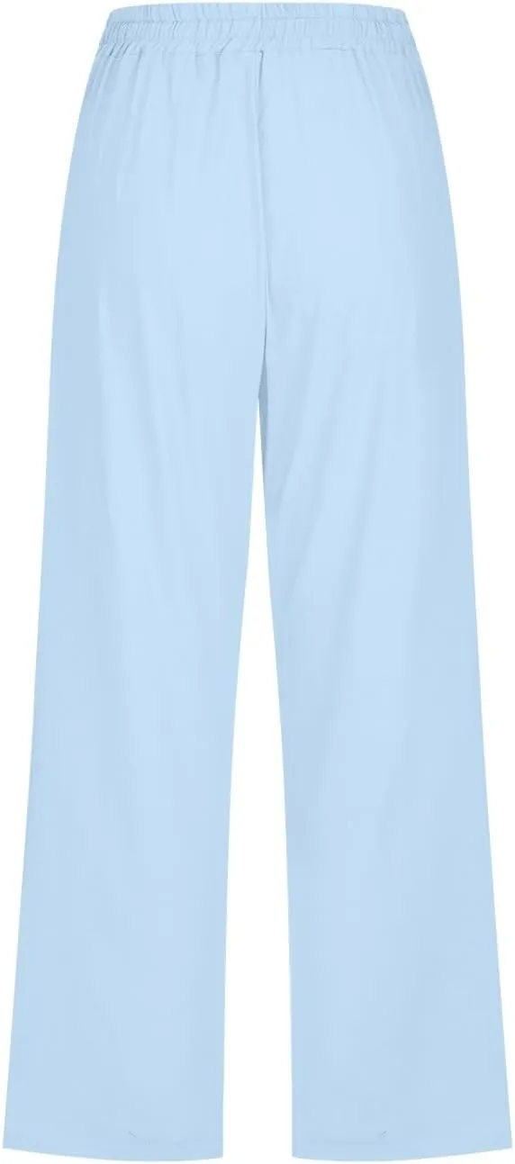 Capri Pants Women Summer 2024 Drawstring Cargo Pants High Waisted Stretchy Camo Pants Plus Size Baggy Cargo Pants Pockets