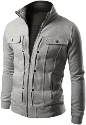 Cardigan Coat for Men Zipper Closuer Button Decorated Jackets Retro Style Outerwear Lapel Outerwear