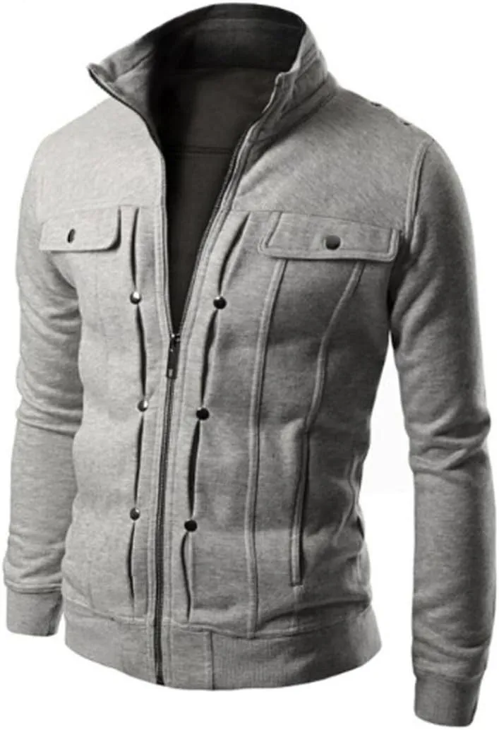 Cardigan Coat for Men Zipper Closuer Button Decorated Jackets Retro Style Outerwear Lapel Outerwear