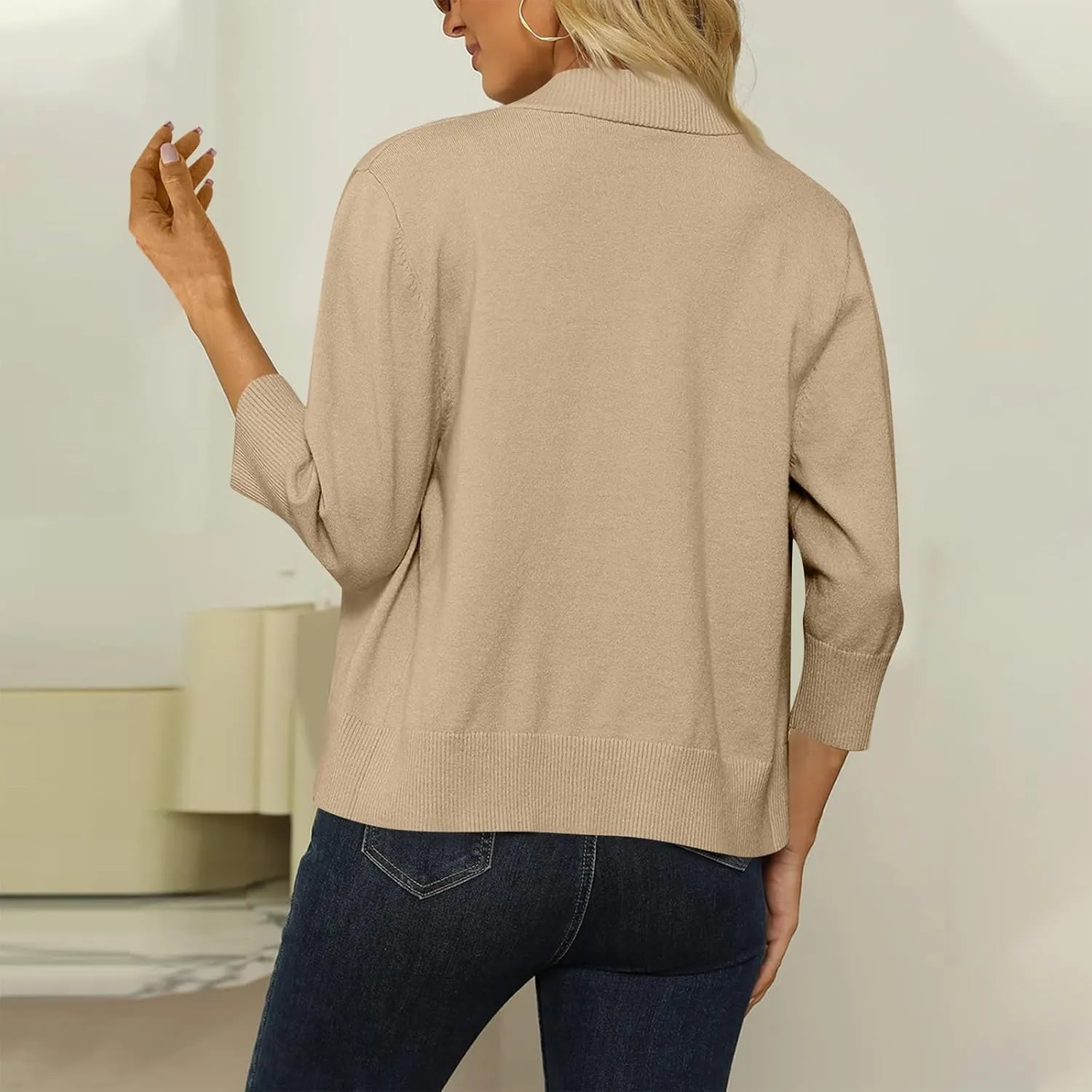 Cardigan Sweaters for Women Lightweight 3/4 Sleeve Cropped Cardigans Elegant Open Front Short Shrugs Fall Outfits