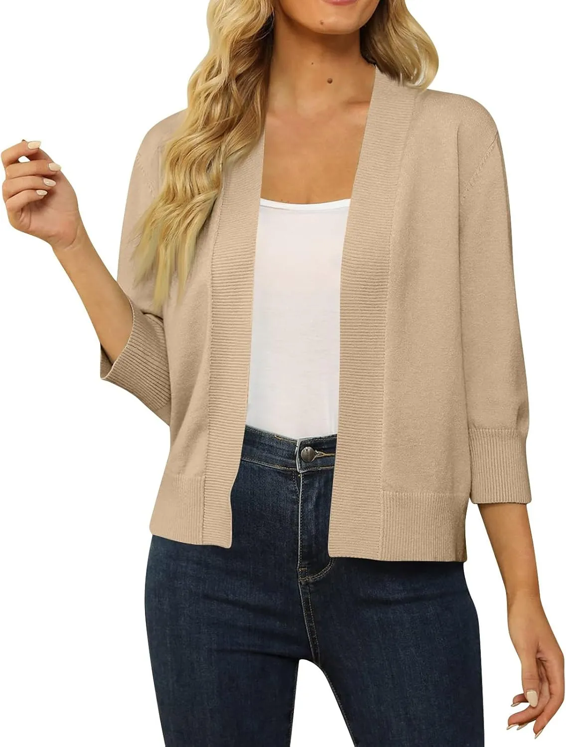 Cardigan Sweaters for Women Lightweight 3/4 Sleeve Cropped Cardigans Elegant Open Front Short Shrugs Fall Outfits